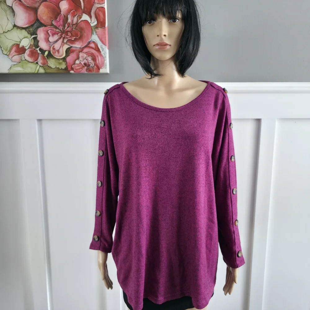 Lily Morgan – Button-Detail Knit Top – Effortless Boho Chic-size XL - Picture 3 of 12